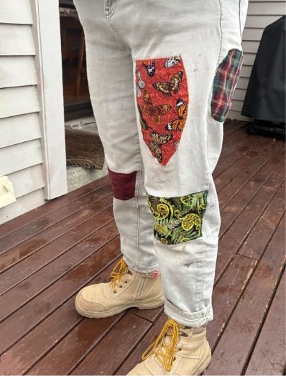 Patch mended jeans