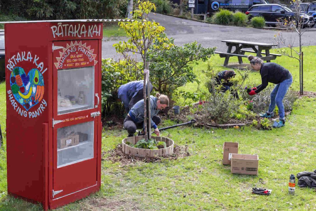 permies helping out at a toru trail event in the garden