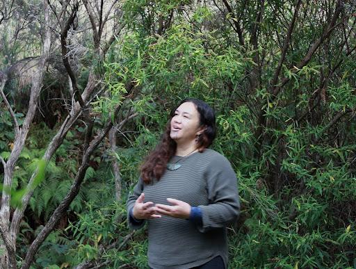 Jade speaking to the rongoa of the native bush