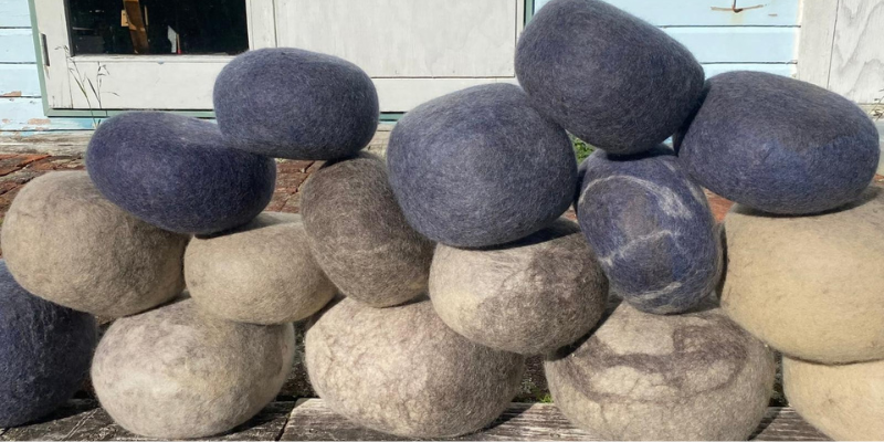 A stack of felted boulders 